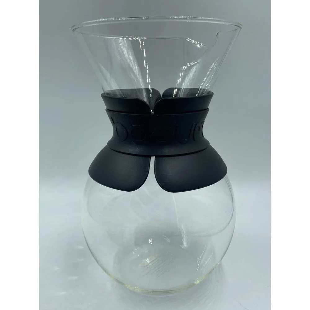 Bodum Replacement #157 Pour Over Glass Coffee Carafe / Plastic Collar Black EUC